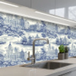 Huizen - Bomen - Water - Vogels - Blauw keuken achterwand 2 middel 871 -3d_schuin