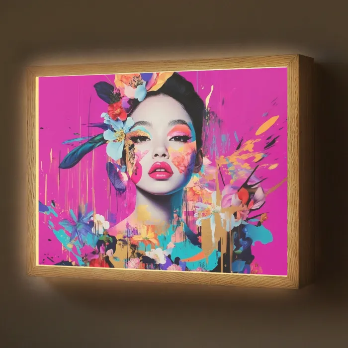 Vrouw - Portret - Abstract - Paars Light Box met batterij (Wandlamp) middel -z3d_website