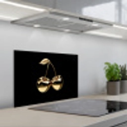 Kersen - Zwart - Goud - Chrome keuken achterwand spatscherm klein -3d_schuin