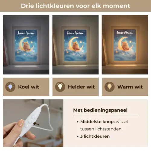 Knuffel - Monster - Maan - Wolken Light Box met kabel (Kinderlampje) klein -USP_lichtkleurNL