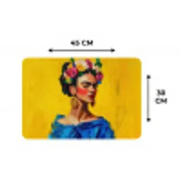 Frida Kahlo - Vrouw - Geel - Blauw - Bloemen Placemat vinyl groot -specs