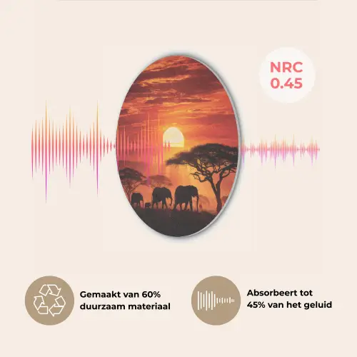 Savanne - Olifanten - Zonsondergang Akoestische PET Vilt - Rond klein -USP_NL
