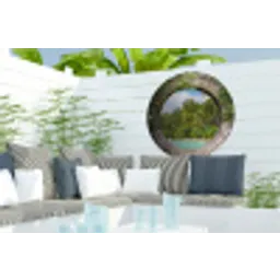 Doorkijk - Palm - Tropisch - Strand - zee Wandcirkel tuinposter met ringen klein -buiten2