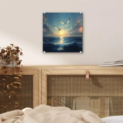 Meeuwen - Zee - Wolken -Blauw plexiglas 5mm klein -sfeer4