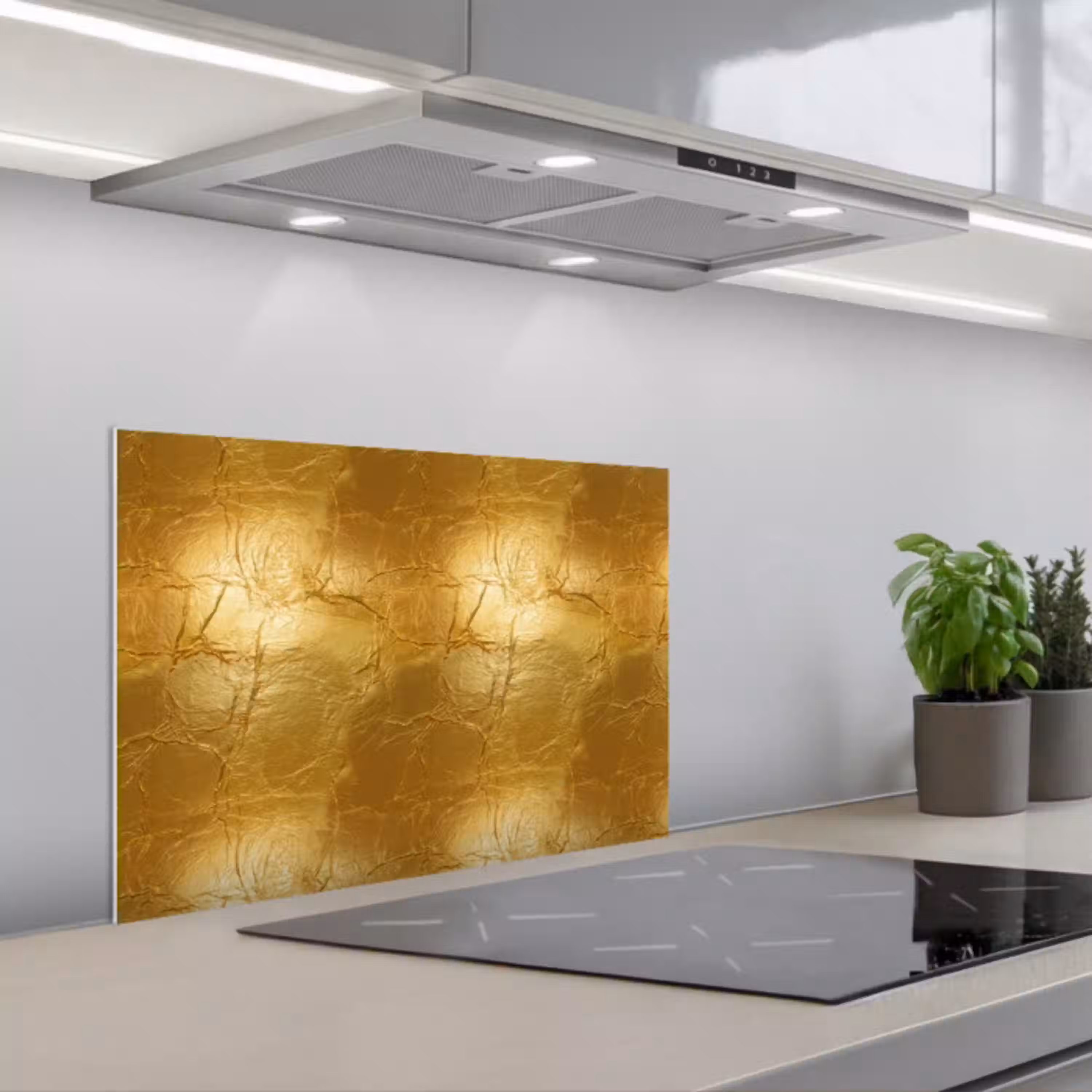 Bladgoud - Vintage - Textuur - Warm Goud keuken achterwand spatscherm klein 900 -3d_schuin