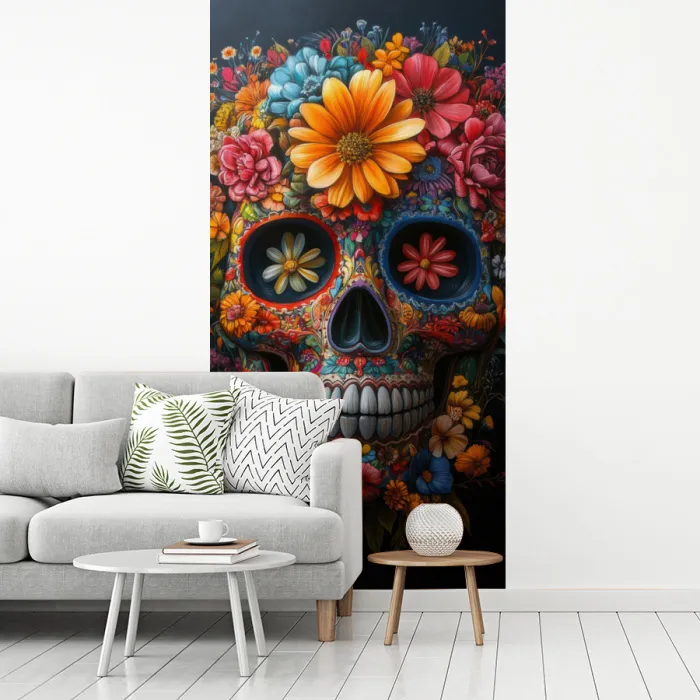 Bloemen - Kleurrijk - Schedel fotobehang vinyl groot -woonkamer