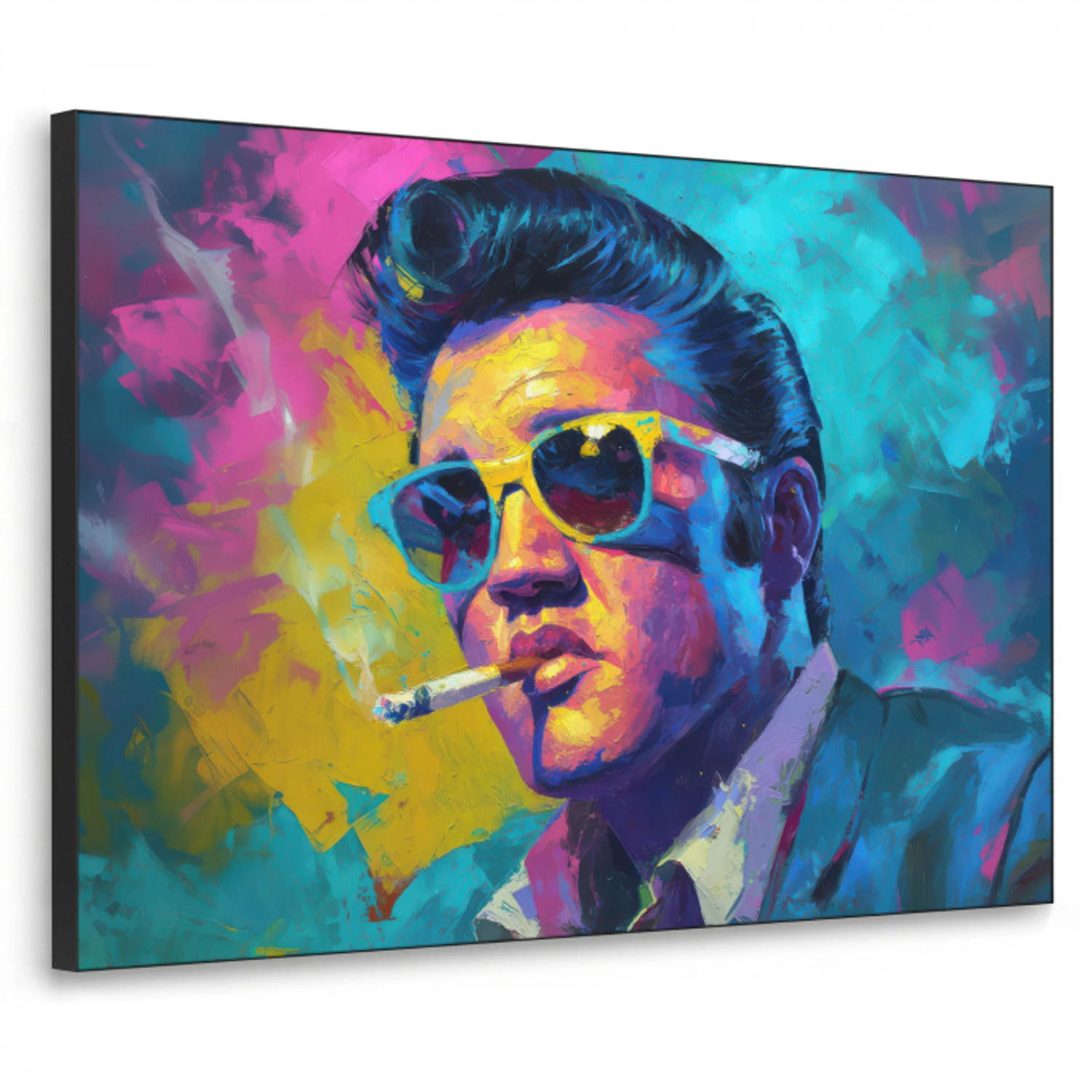 Portret - Sigaret - Kleurrijk - Bril Textielframe zwart klein -3d