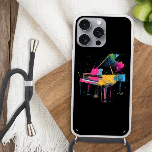 Piano - Kleurrijk - Verf - Modern Hoesje iPhone 16 Pro Max met koord klein -sfeer4