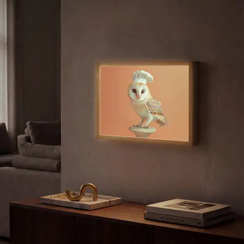 Kerkuil - Koksmuts - Oranje - Vogel Light Box met batterij (Wandlamp) middel -sfeer1