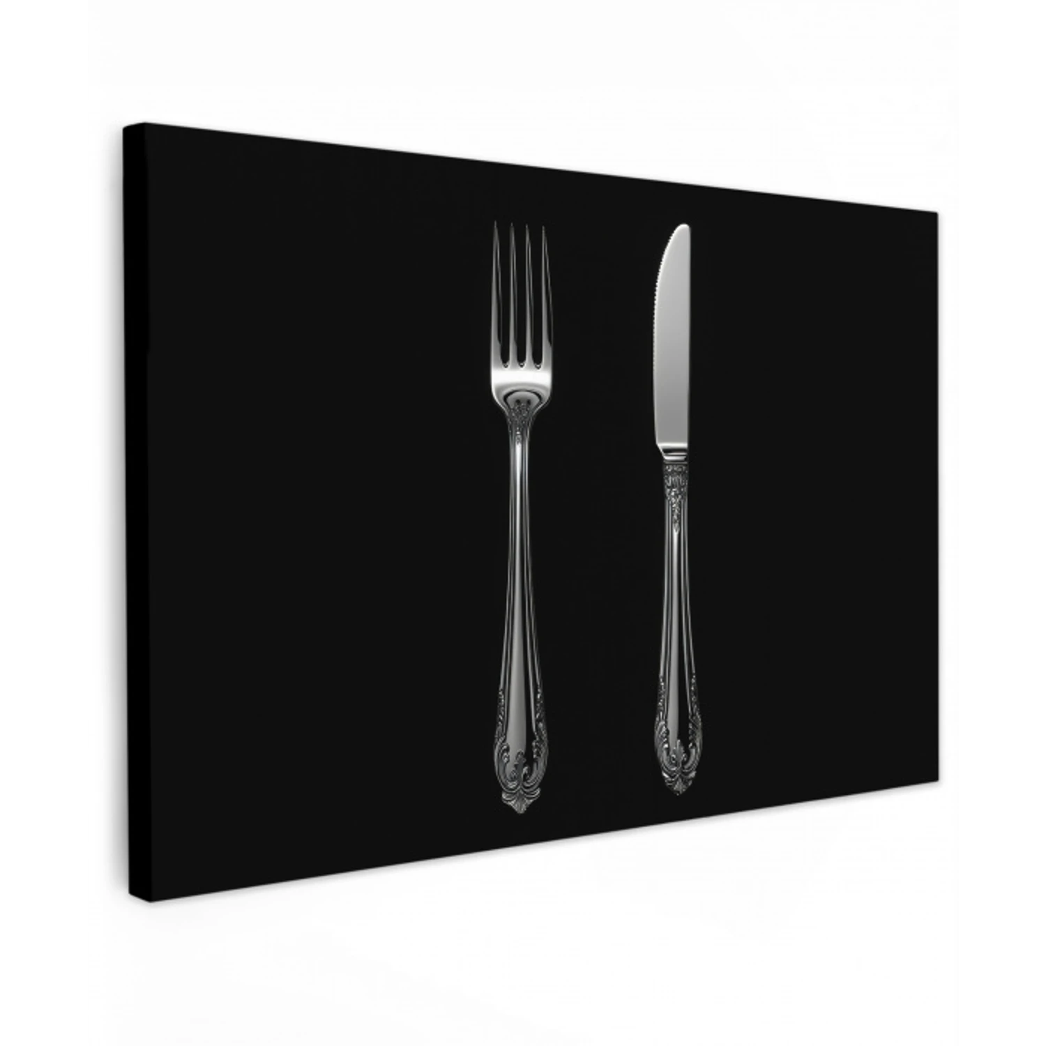 Vork - Mes - Zilver Tuinposter op houten frame 2 cm dik klein -3d