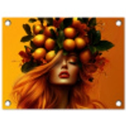 Vrouw - Citroenen - Bloesem - Geel tuinposter los doek klein -3d