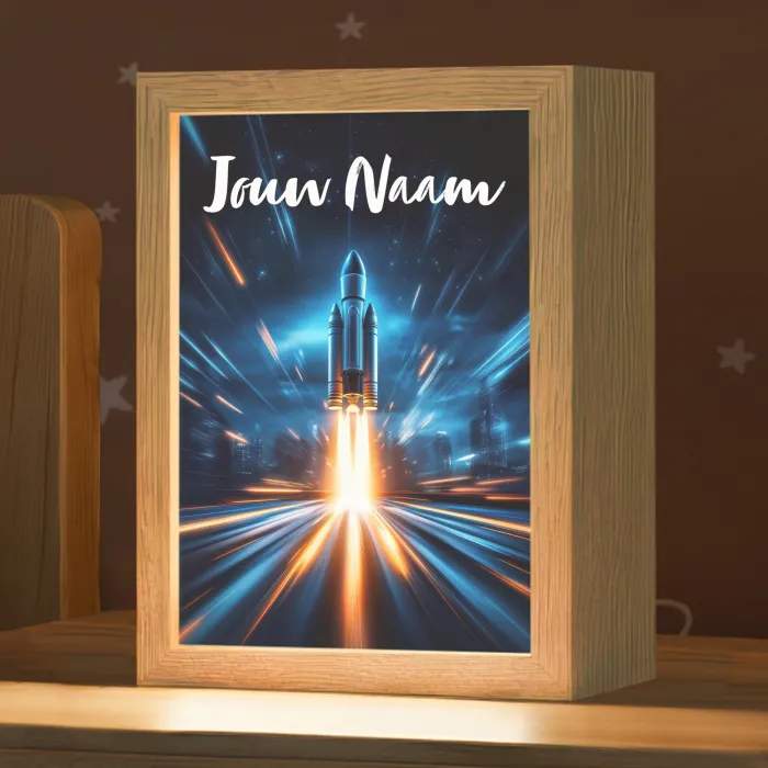 Raket - Ruimte - Blauw - Licht Light Box met kabel (Kinderlampje) klein -zzz_3d_website
