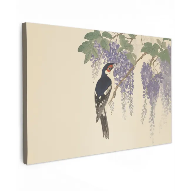 Outdoor Leinwand - Specht - Blumen - Lila