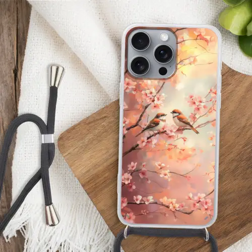 Vogels - Romantic - Bloesemtak Hoesje iPhone 16 Pro Max met koord klein -sfeer4