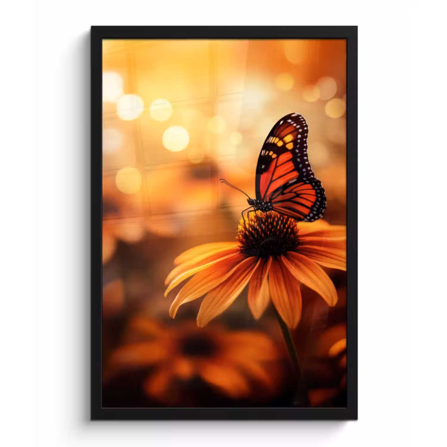 Poster met lijst - Vlinder - Bloemen - Oranje