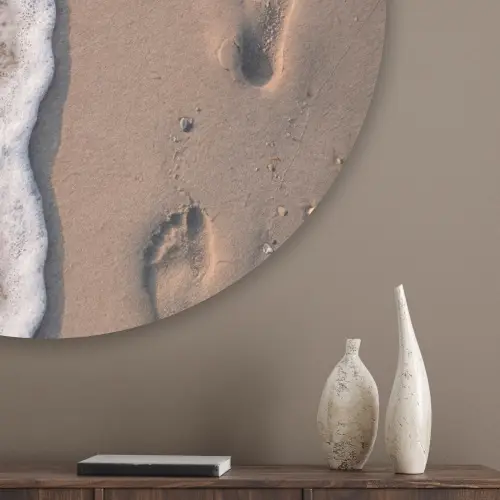 Voetstappen - Vloedlijn - Zee Akoestische PET Vilt - Rond klein -sfeer5_closeup