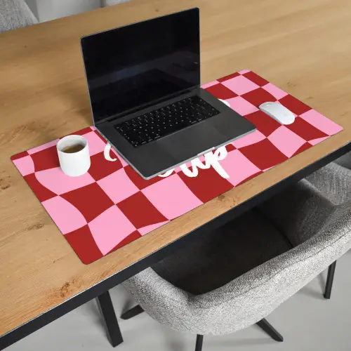 Pinky up - Geblokt - Bordeauxrood Muismat XXL klein -sfeer1