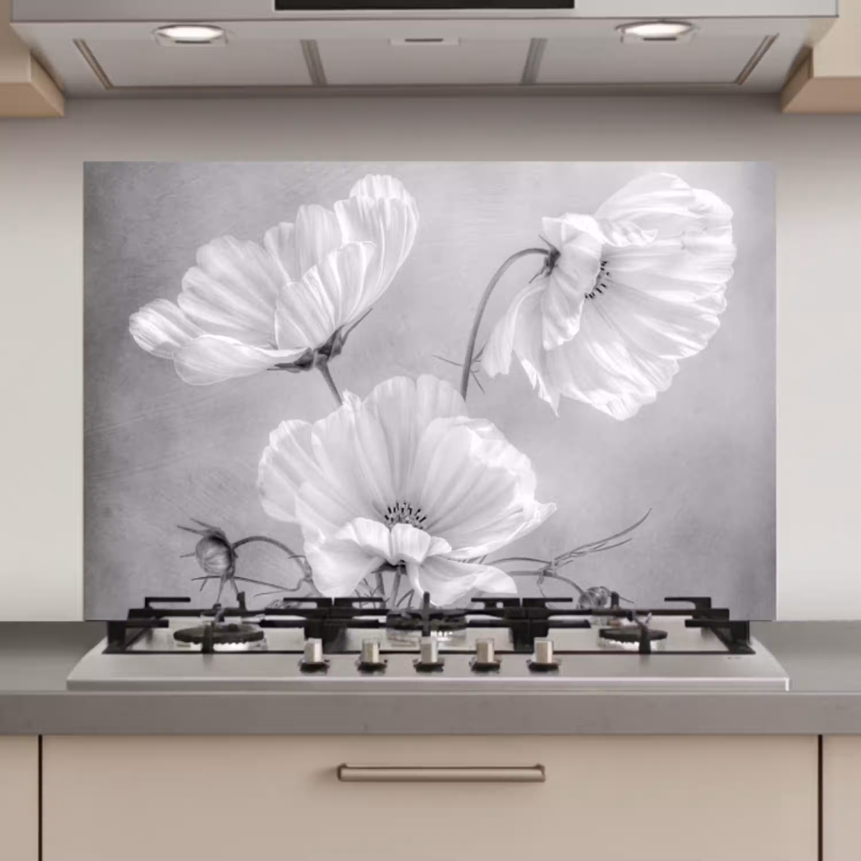 Stilleven - Bloemen - Zwart wit - Klaproos - Botanisch keuken achterwand spatscherm klein -3d_website