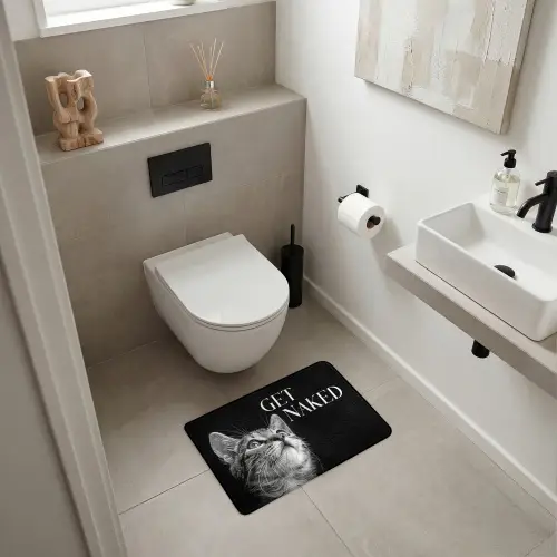 Kat - Dieren - quote - Get naked - Zwart WCmat klein -sfeer1