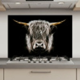 Schotse hooglander - Goud - Hoorns - Zwart wit - Koe - Dieren keuken achterwand spatscherm klein -3d_website