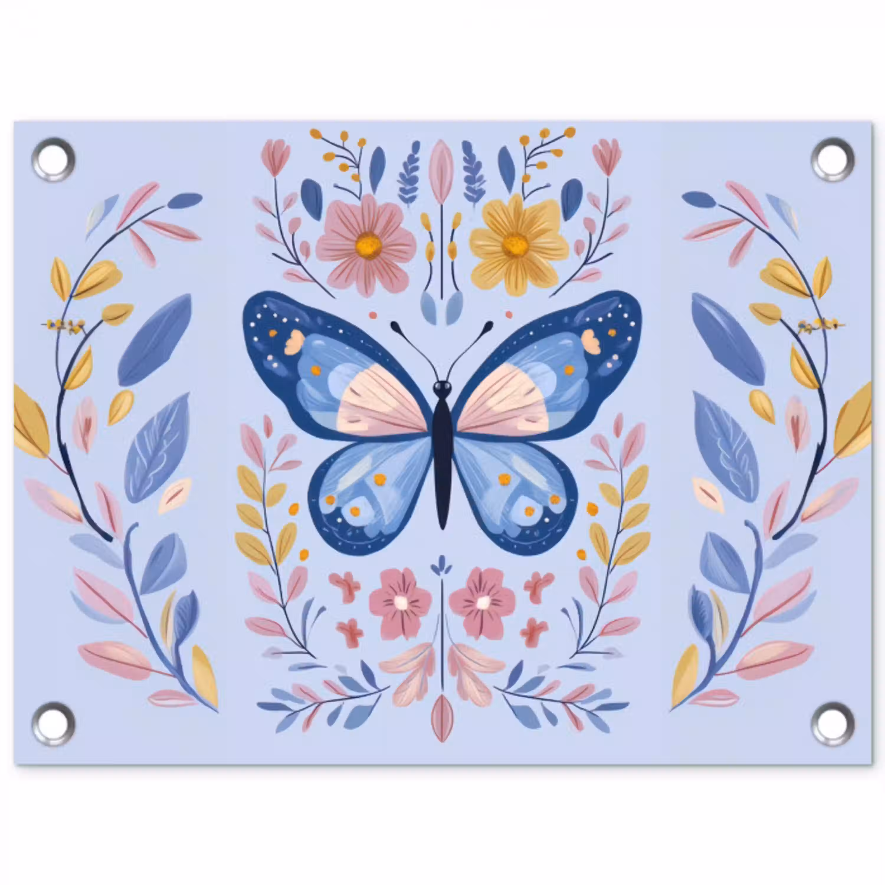 Vlinder - Lichtblauw - Sierlijk - Bloemen tuinposter los doek klein -3d