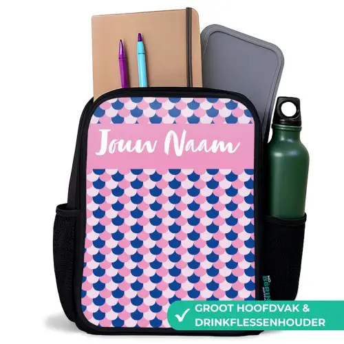 Schubben - Patroon - Blauw - Roze Rugzak - Zwart middel -inhoud_NL