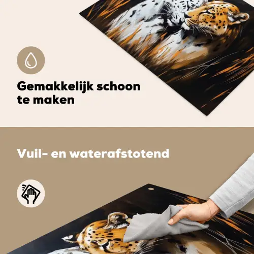 Luipaard - Oranje - Wit - Gras Inductie beschemer met haakjes klein -ky-schoon-nl