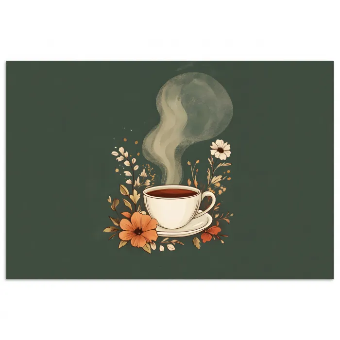 Kop - Bloemen - Groen - Koffie poster papier klein -3d