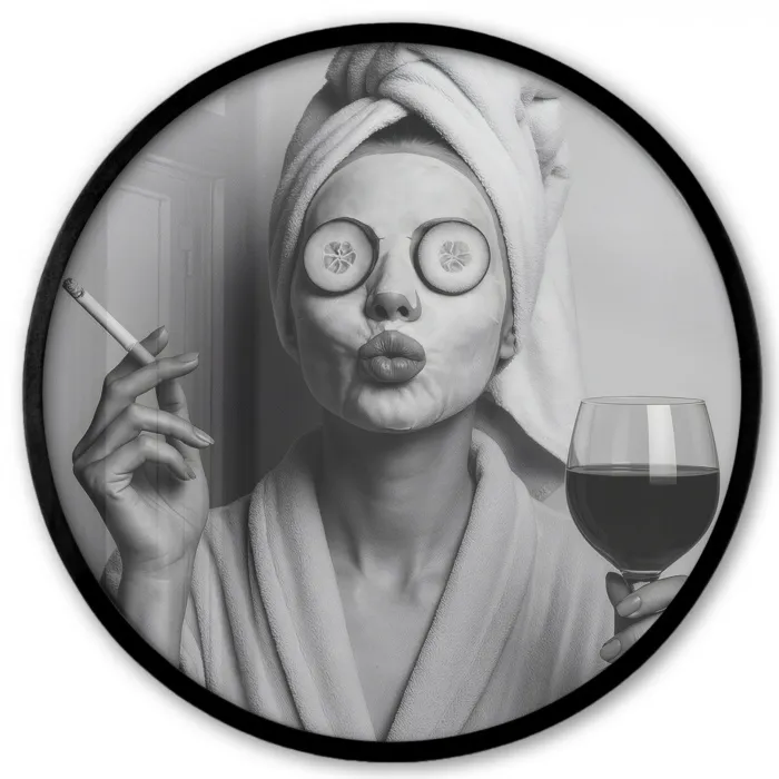 Vrouw - Masker - Wijn - Sigaret Fotolijst rond zonder passe partout klein -3d