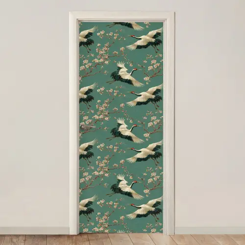 Kersenbloesem - Kraamvogels - Groen deurposter klein 289 -3d_beige