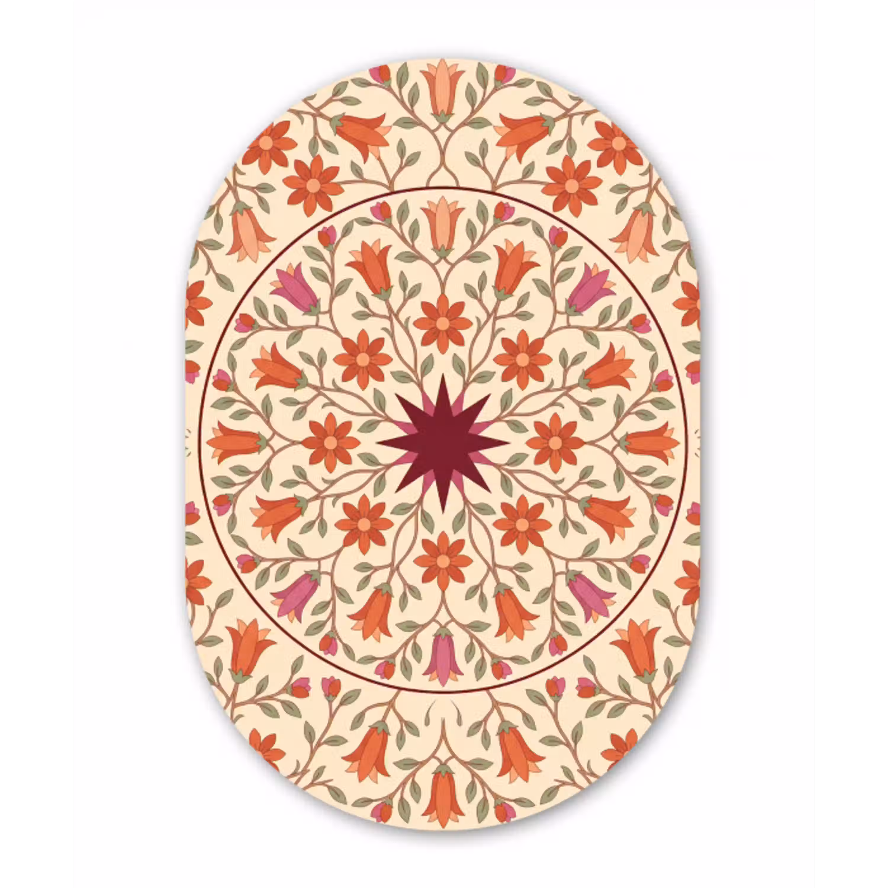 Bloemen - Mandala - Decoratief - Rood Wandcirkel Ovaal Aluminium middel -3d