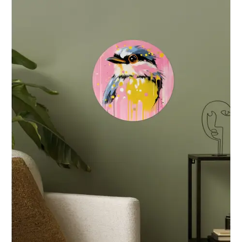 Vogel - Roze - Geel - Blauw Wandcirkel behangsticker klein -sfeer2