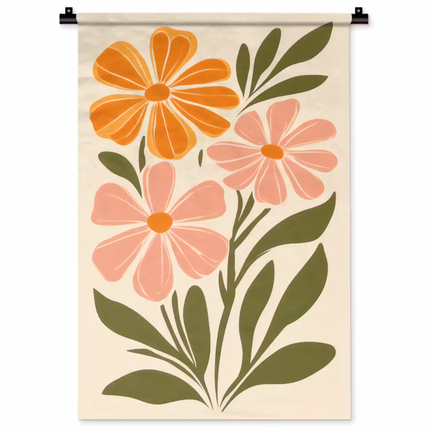Wandkleed - Minimalistisch - Bloemen - Bladeren - Roze