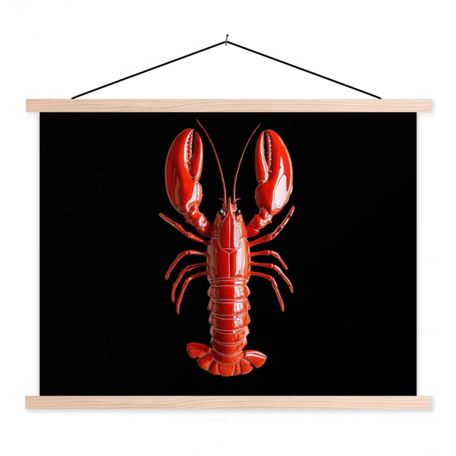 Kreeft - Glossier Rood - Zwart textielposter latten blank klein -3d
