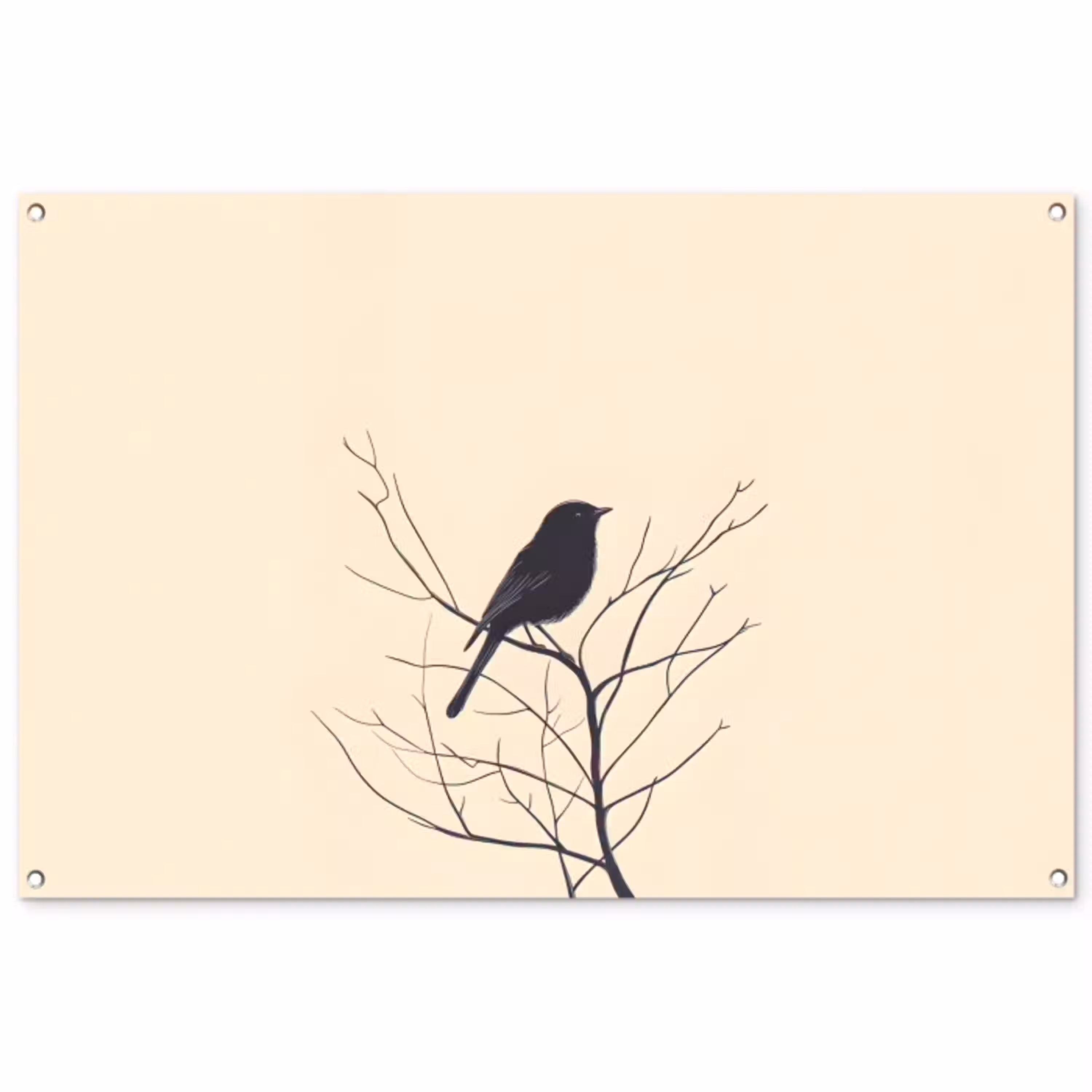 Vogel - Zwart - Tak - Minimalistisch tuinposter los doek groot -3d