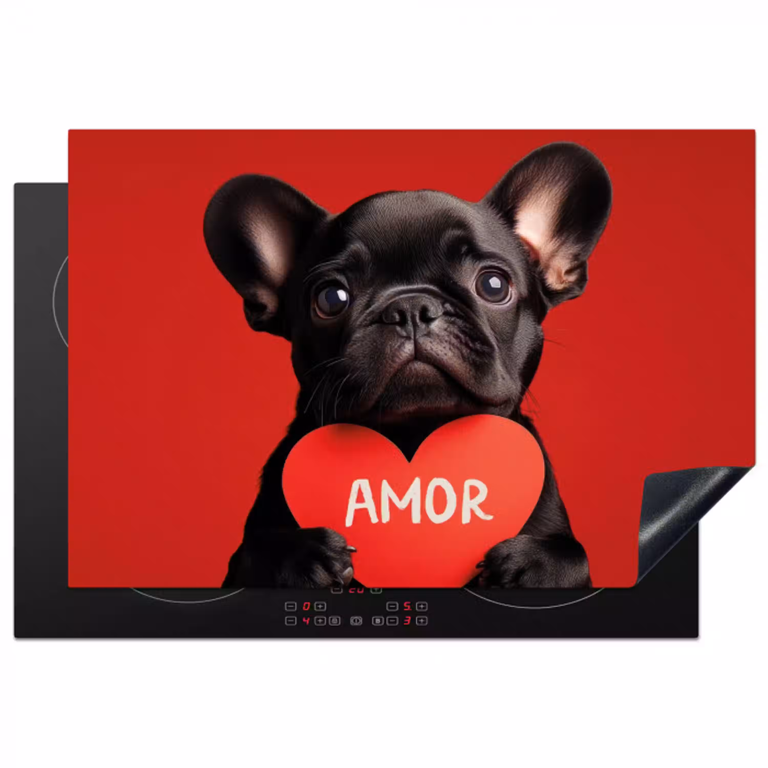 Amor - Hond  - Hartje - Rood Inductie beschermer vinyl 3mm klein -3d