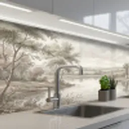 Landschap - Water - Natuur - Sepia keuken achterwand 2 middel -3d_schuin