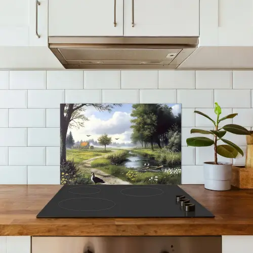 Zandpad - Groen landschap - Water keuken achterwand spatscherm klein -sfeer2