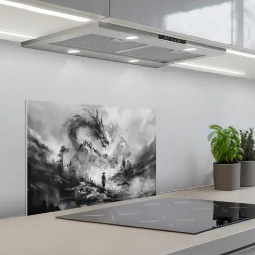 Krijger - Draak - Grijs keuken achterwand spatscherm klein -3d_schuin