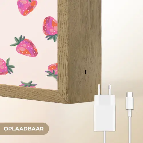 Aardbeien - Rood - Roze - Patroon Light Box met batterij (Wandlamp) middel 907 -USP_websiteoplaadbaarNL