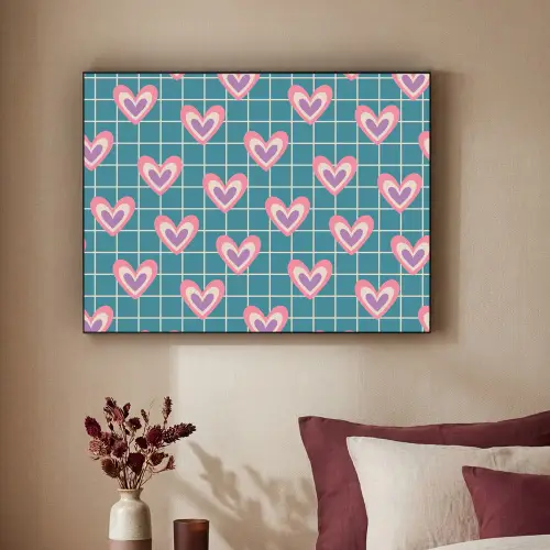 Hartjes - Raster - Patroon - Blauw Textielframe zwart klein 947 -sfeer1