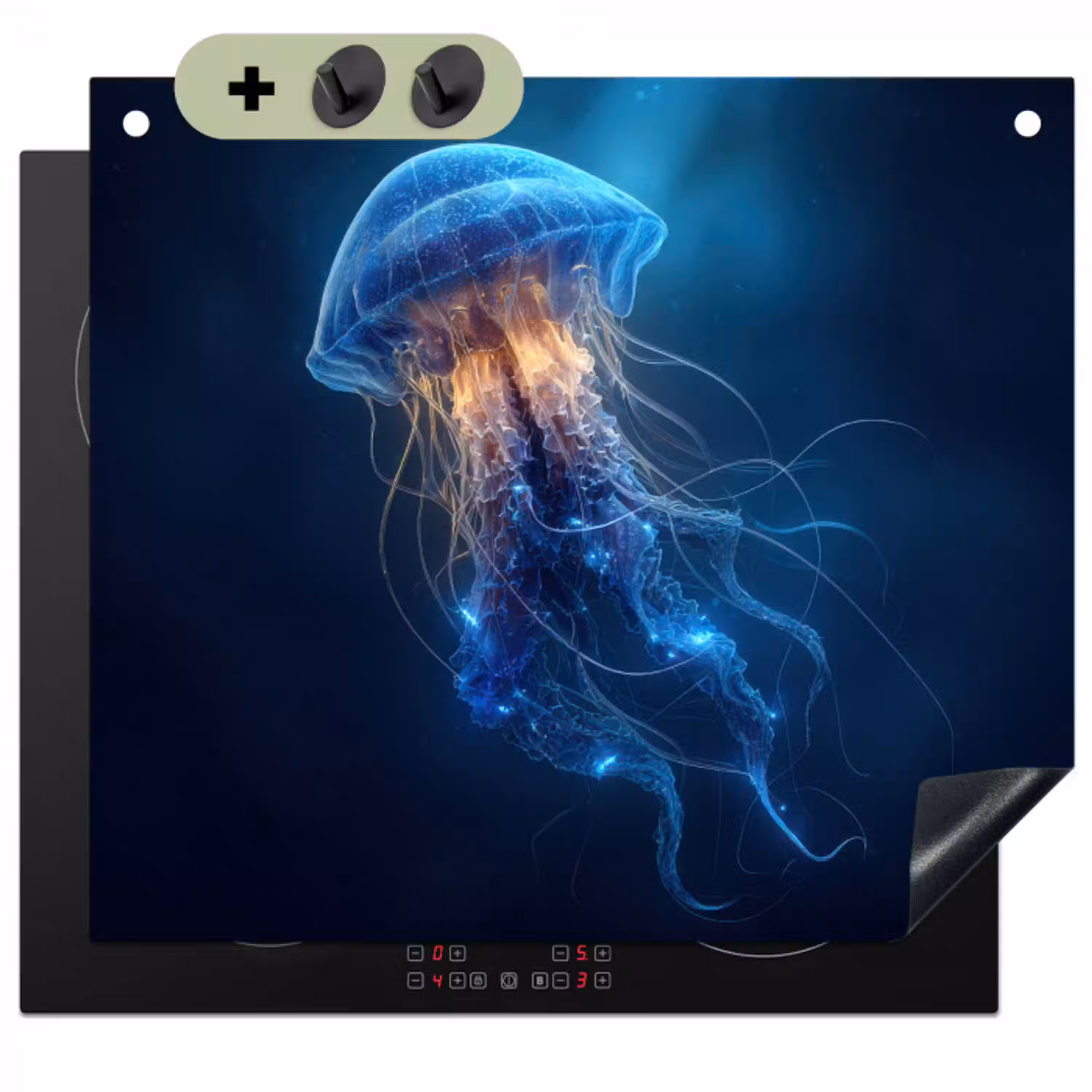 Kwal - Lichtgevend - Tentakels - Blauw Inductie beschemer met haakjes klein -3d