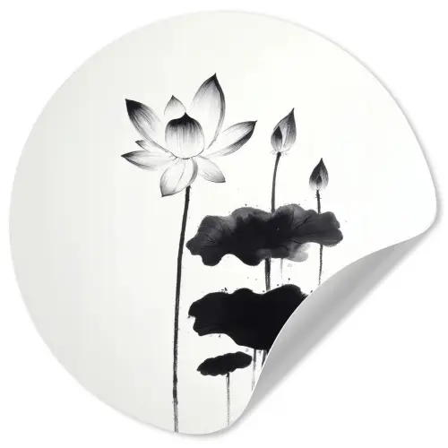 Bladeren - Zwart - Lotusbloem - Minimalitisch Wandcirkel behangsticker klein -3d