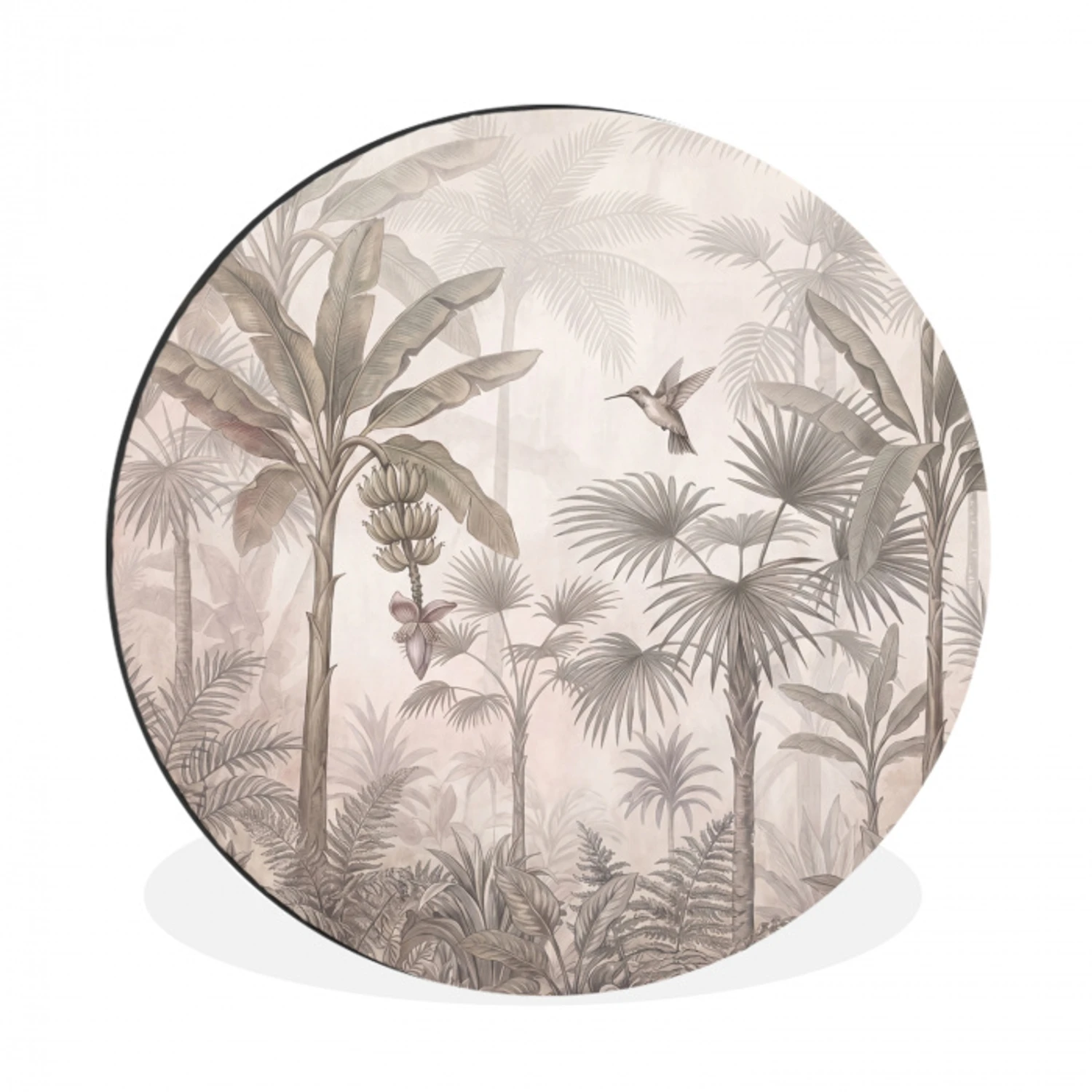 Jungle - Banenboom - Kolibrie - Beige Wandcirkel aluminium klein -3d