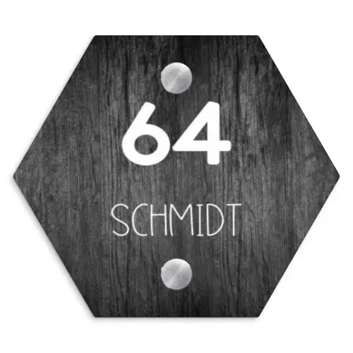 Donker hout - Modern Naambord Hexagon klein -3d
