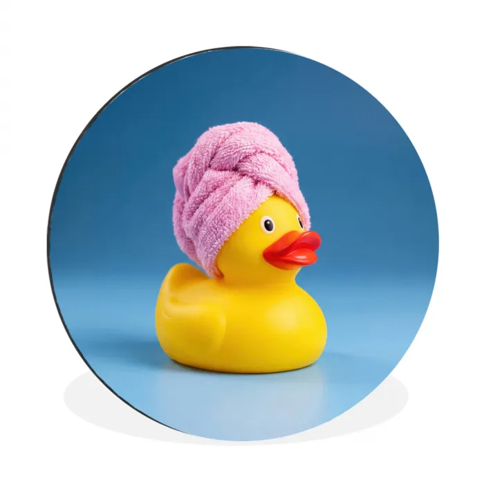 Badeend - Handdoek - Blauw Wandcirkel aluminium klein -3d