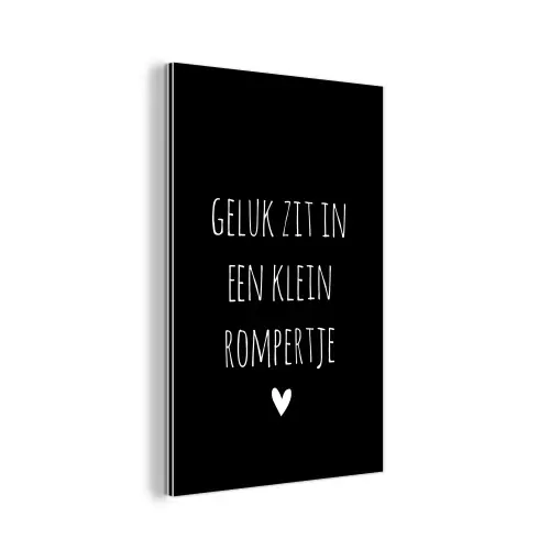 Quotes - Geluk zit in een klein rompertje - Spreuken aluminium wit klein -3d