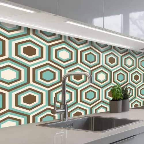 Retro - Honeycomb - Blauw - Bruin keuken achterwand 2 middel 871 -3d_schuin