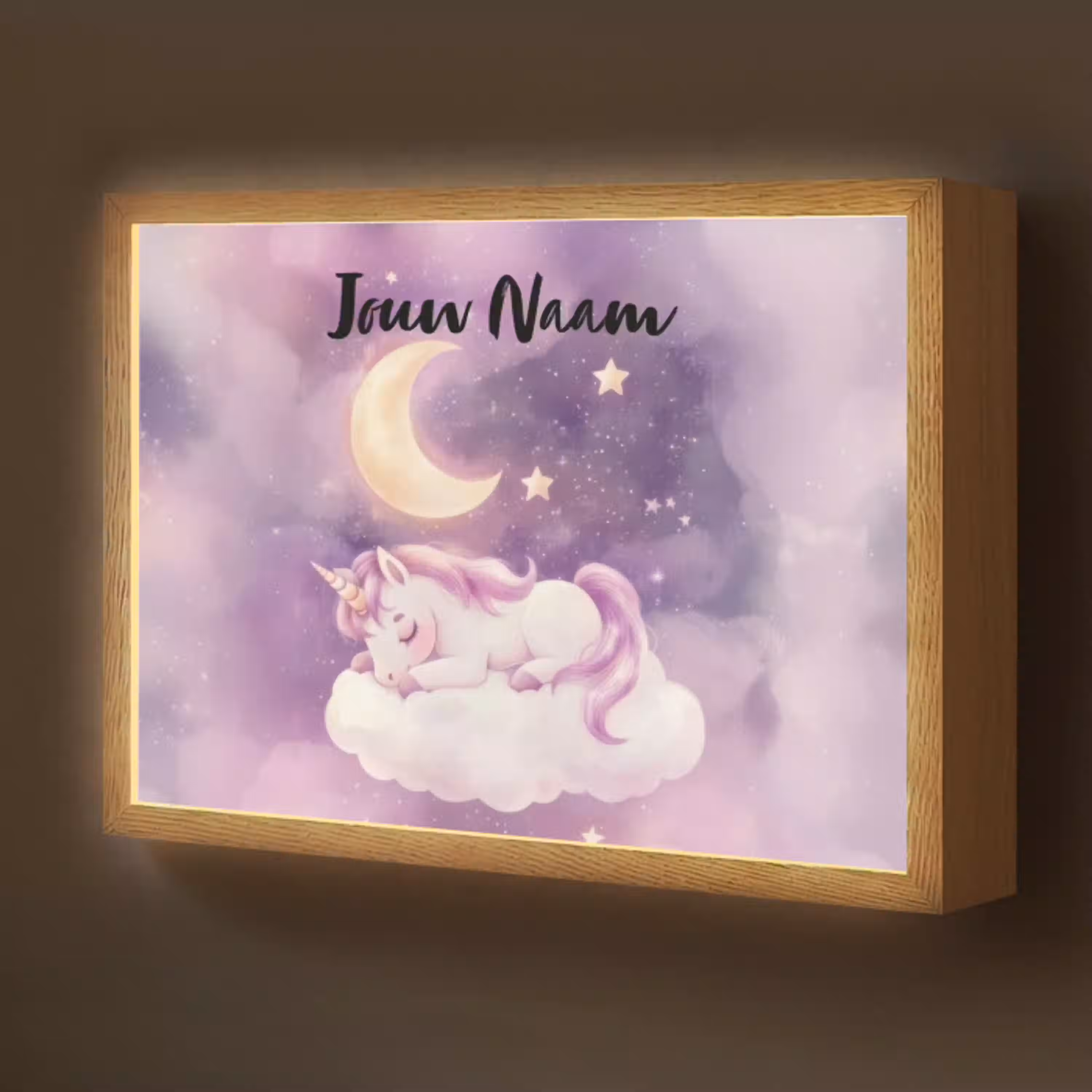 Eenhoorn - Paars - Sterrenhemel - Maan Light Box met batterij (Wandlamp kind) middel -z3d_website