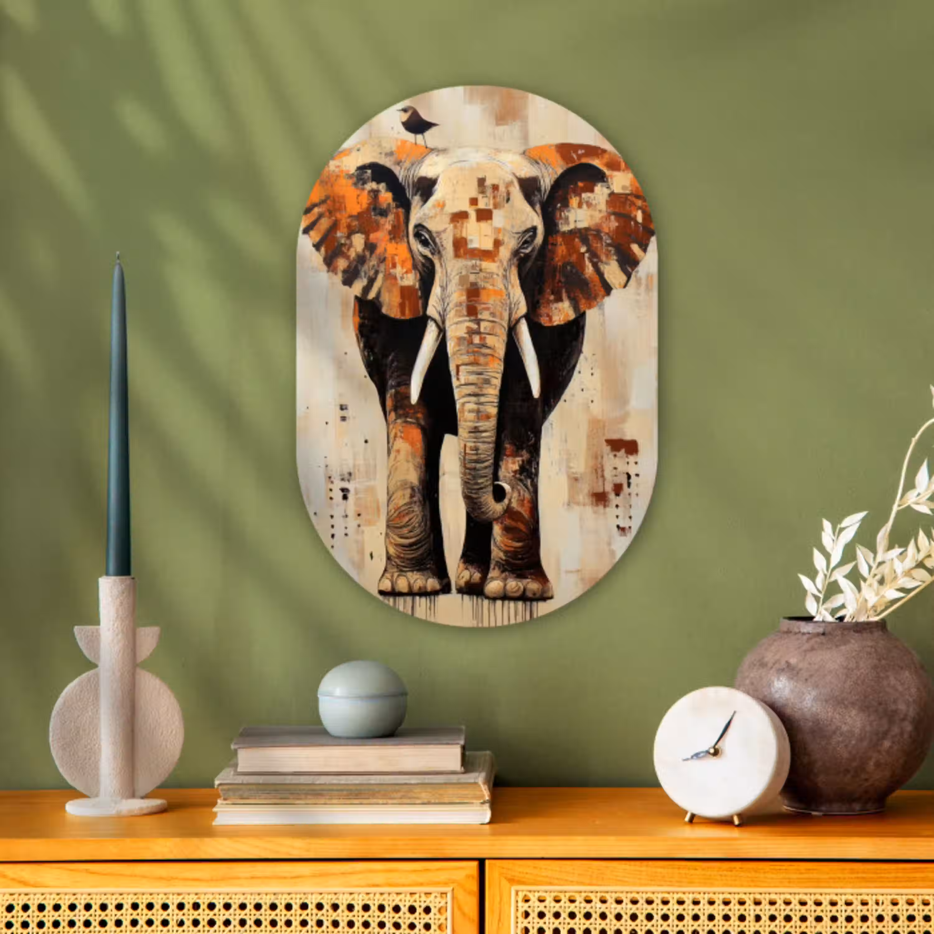 Olifant - Slurf - Mozaïek - Abstract Wandcirkel Ovaal Forex klein -sfeer2